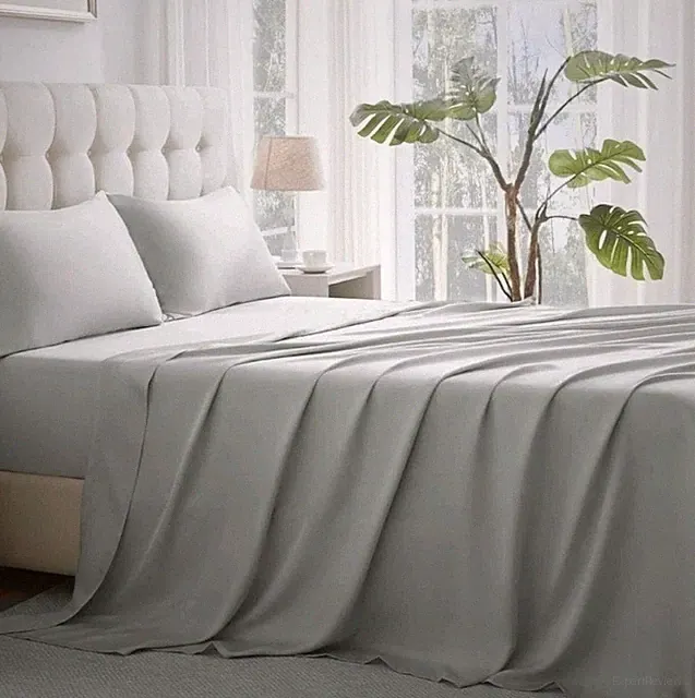 100% Lenzing Tencel Lyocell Twin Size Bed Sheet Set, 4 Piece Solid Light...