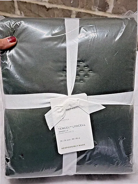 2 Pottery Barn Casual Tencel Tufted Lyocell EURO Shams Set Of 2 Loden Green NEW