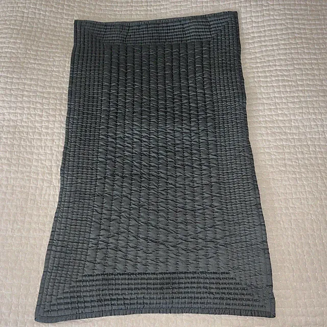 2 West Elm Silky TENCEL Pick Channel Stitch Quilted KING Shams Stormy Blue, Pair