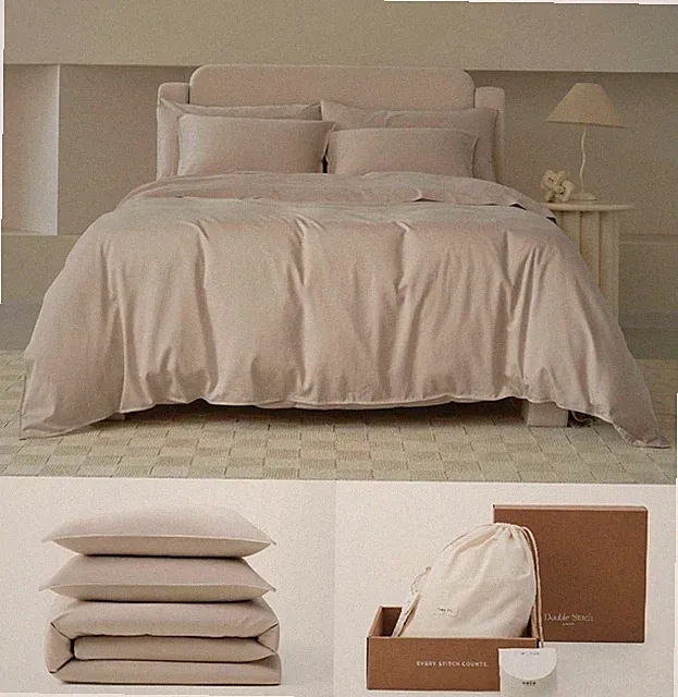 Double Stitch Cotton Tencel Duvet Cover Set Queen Size Comforter Cover, Luxury