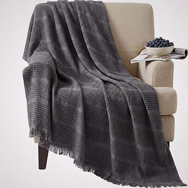 Mira Waffle Throw Blanket with Tassels - 50x66 Inch - 100% Turkish Cotton Ten...