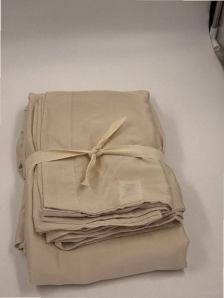 New West Elm Silky TENCEL FLAT Sheet & 2 Pillowcases , Sand Beige, QUEEN