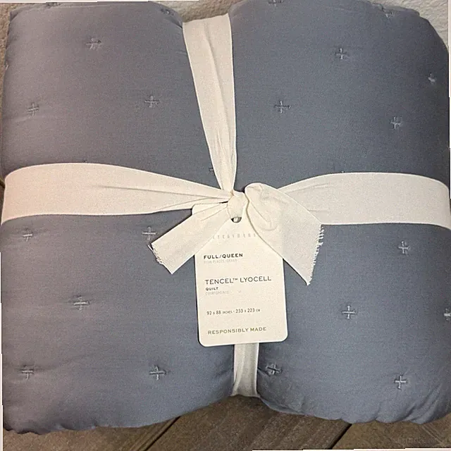 POTTERY BARN TENCEL TUFTED FULL/QUEEN QUILT ~ RIVIERA BLUE