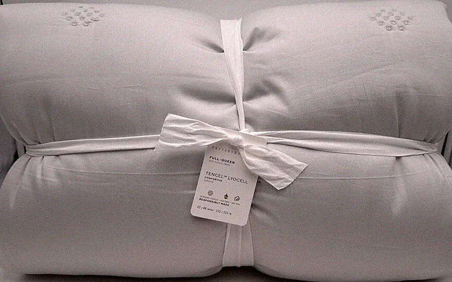 Pottery Barn Tencel Tufted Lyocell FULL / QUEEN Comforter / Quilt ~ Soft Gray