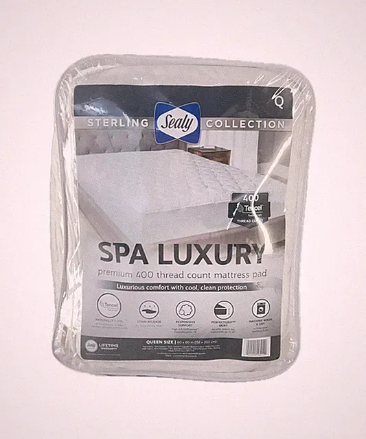 Sealy Sterling Collection Spa Luxury Mattress Pad Queen 400TC Tencel Cooling Whi