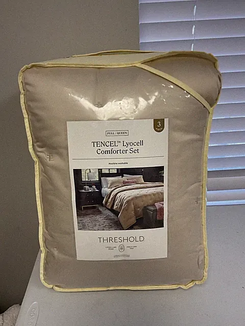 Threshold Tencel Lyocell Comforter Set Beige Full/queen 3 Piece Comforter Set