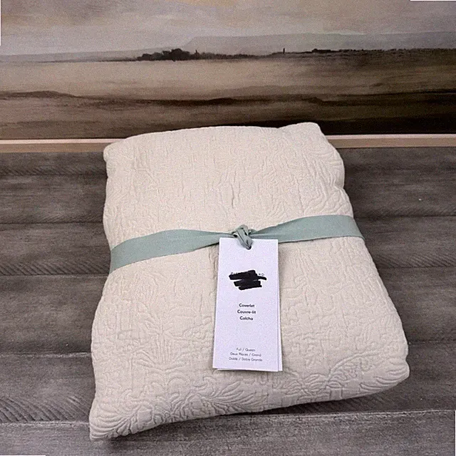 West Elm Pierce & Ward Tencel Cotton Matelasse Full/Queen Coverlet Bone White OB